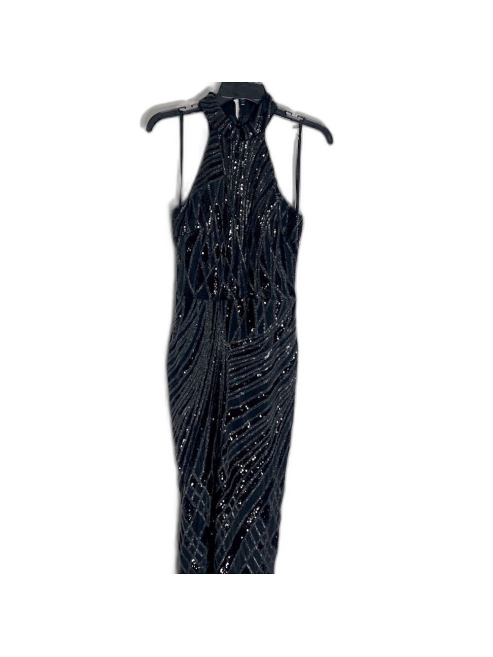 Aqua Mock Neck Sequin Gown -evening dress size 8 black